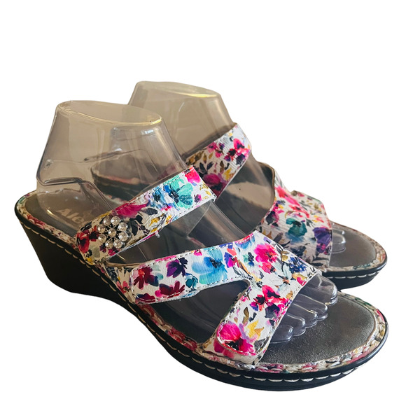 Alegria Perennial Loti Leather Floral Slip On Wedge Sandals Size 39 - Picture 8 of 8